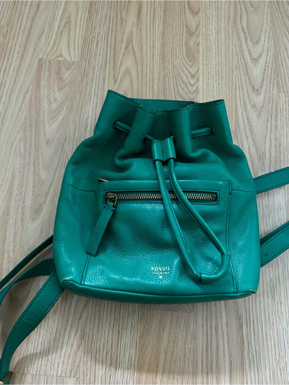 Fossil Vickery mini backpack in vibrant green cow hide pebbled leather